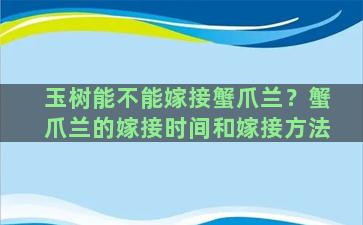 玉树能不能嫁接蟹爪兰？蟹爪兰的嫁接时间和嫁接方法