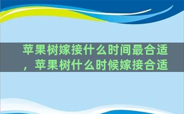 苹果树嫁接什么时间最合适，苹果树什么时候嫁接合适